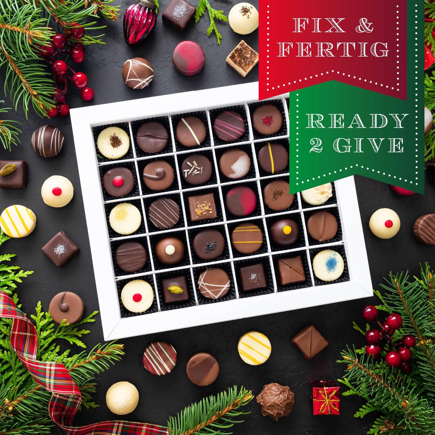 Hallingers Genuss Manufaktur Pralinen Weihnachts-Geschenk - ohne Alkohol, handmade aus Confiserie-Edelkakao in wertiger XXL-Geschenkbox "Danke & Frohe W...", Weihnachten für Frauen Männer