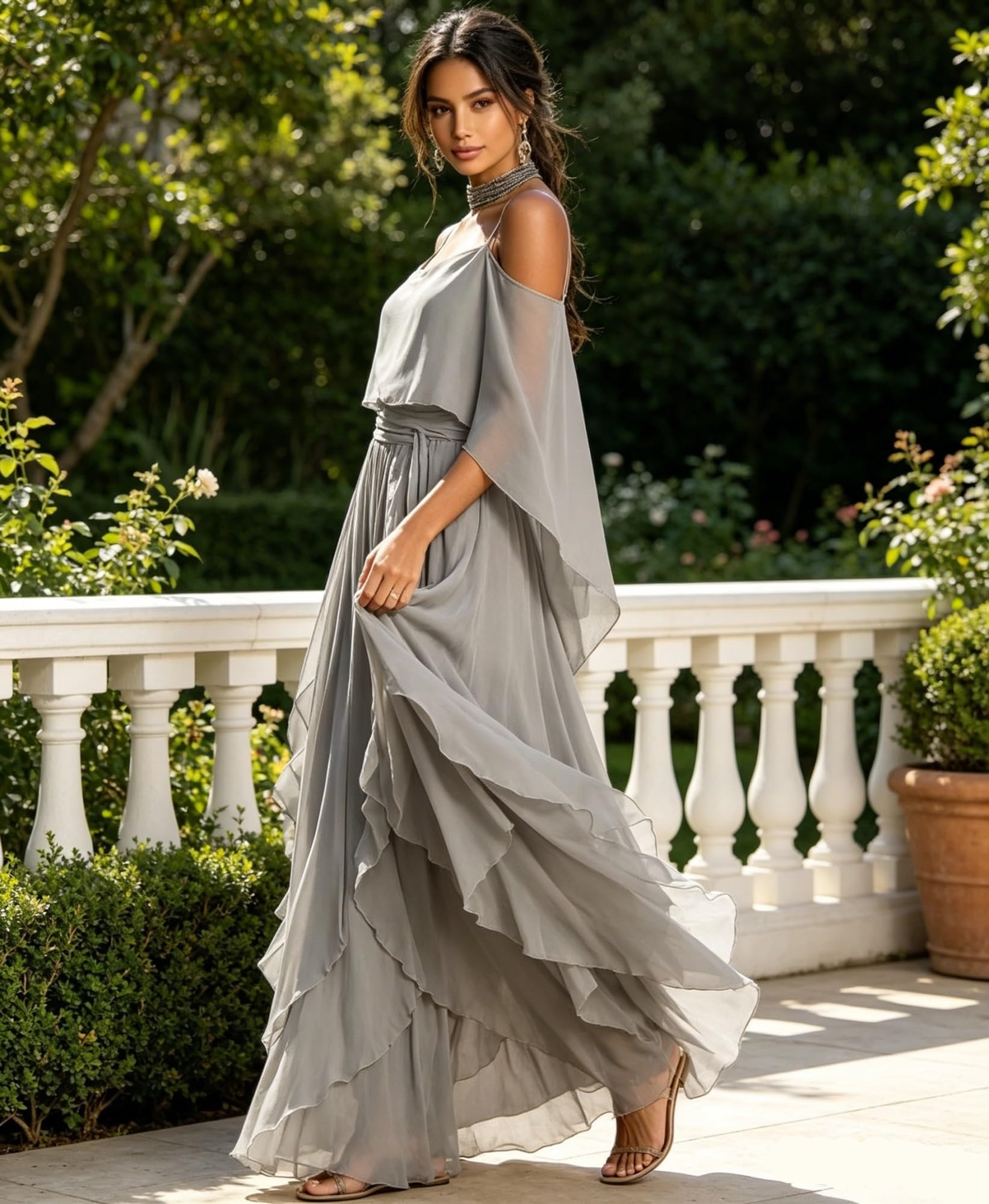 Genérico Conjunto Dos Piezas Elegante Mujer, Top con Hombros al Descubierto y Pantalones Palazzo Anchos Fluidos, Ropa de Verano para Bodas y Eventos Nocturnos