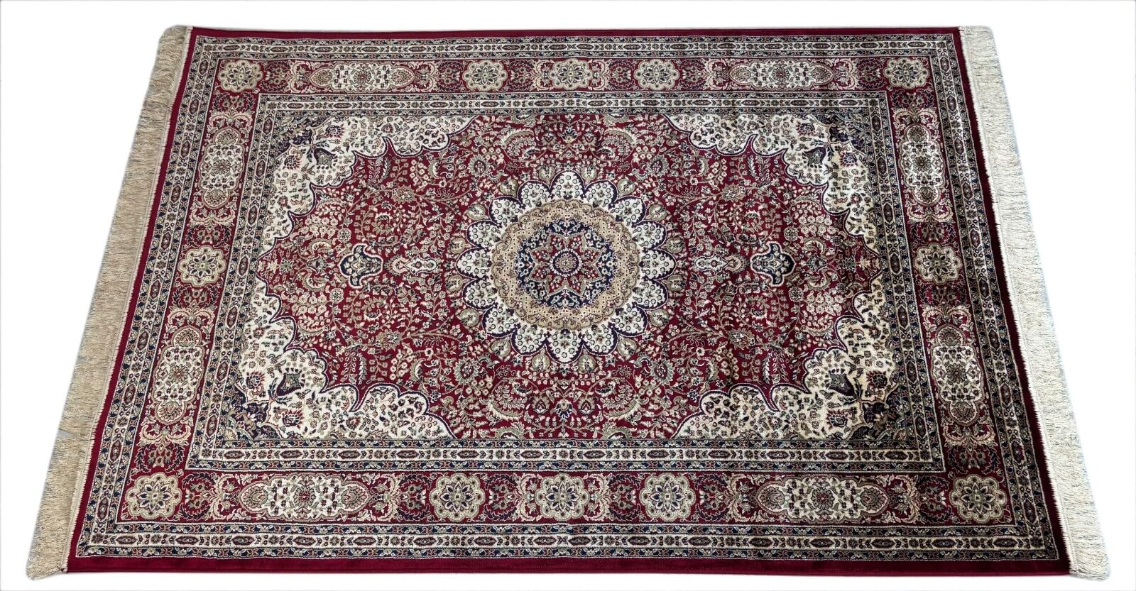 Kashmir Design M38R - Tappeto orientale, 150 x 210 cm, in viscosa lucida, colore: Rosso/Beige