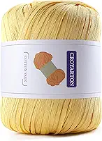Fio de ráfia para crochê, fio de algodão macio para crochê, bolsa de praia de verão, 114 jardas/fio de papel de fita de 50 g para iniciantes, bolsa de tricô de mão DIY (amarelo)
