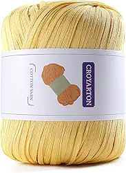 Fio de ráfia para crochê, fio de algodão macio para crochê, bolsa de praia de verão, 114 jardas/fio de papel de fita de 50 g para iniciantes, bolsa de tricô de mão DIY (amarelo)