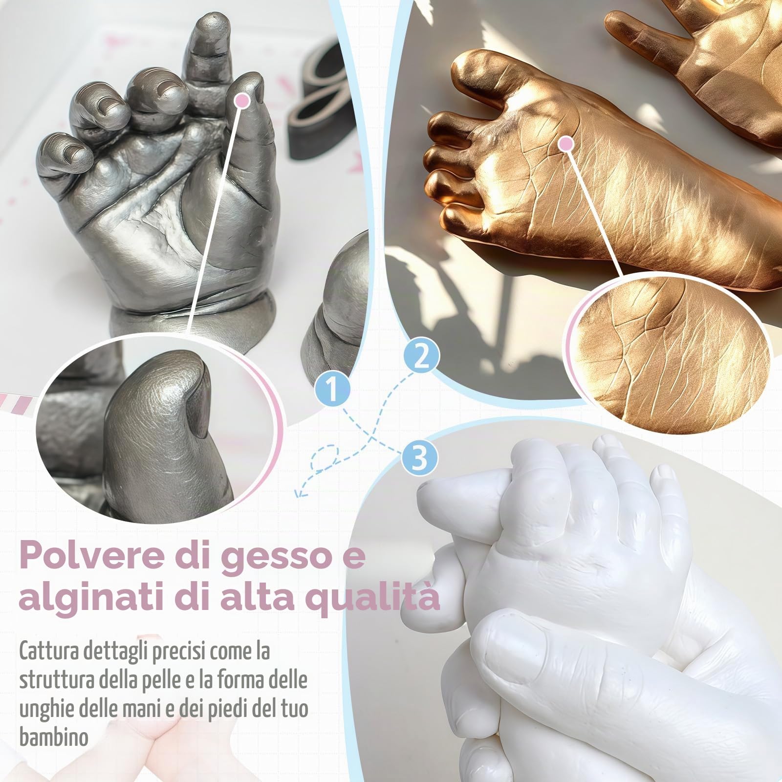 Kit Calco Mani e Piedi in 3D per Neonato, Taricor Kit per Stampi di Impronte del Bambino, Set Regalo in 3D, Ricordi, Souvenir, per Bambini o Neonati, Regali per il Baby Shower