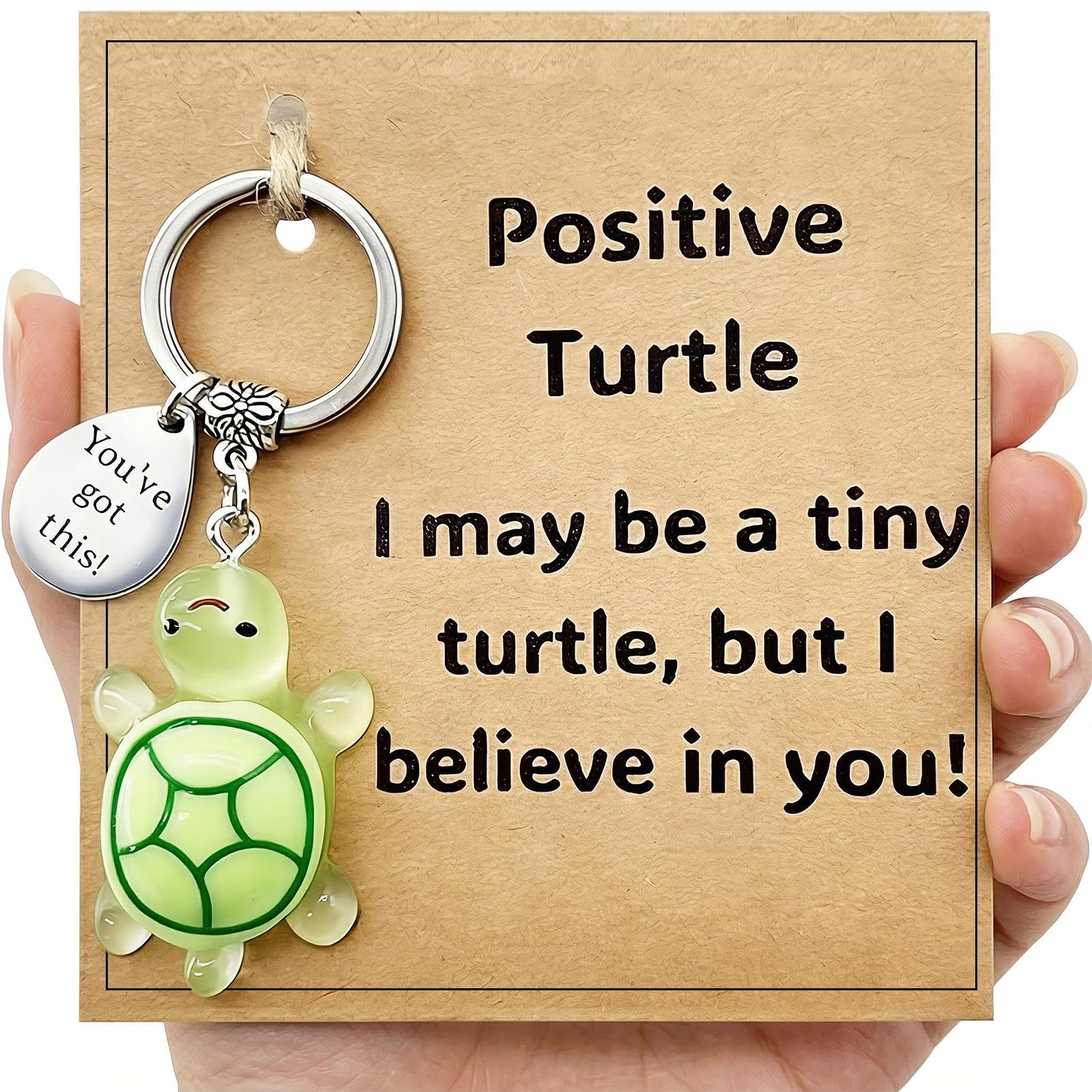 Ethlomoer Unisex Green Small Turtle Keyring With Inspirational Token, Cute Animal Keychain For Women, You Got This Motivational Gifts, Positivity Gifts For Students