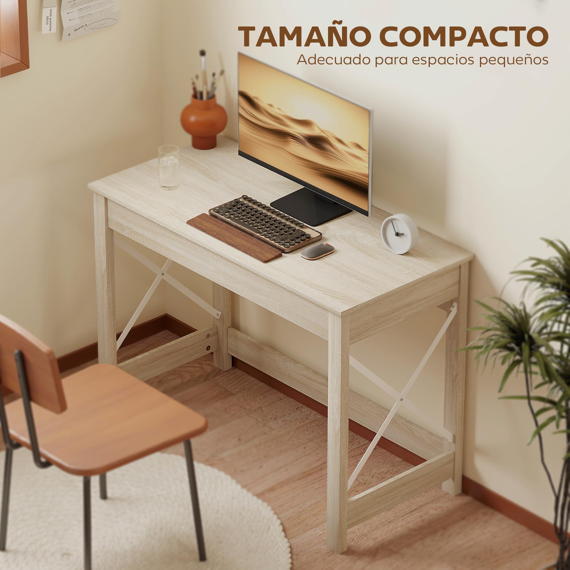HOMCOM Mesa Escritorio Estilo Moderno Fácil de Montar 105x50x76 cm Natural | Mesa de Ordenador, para Oficina Dormitorio Estudio