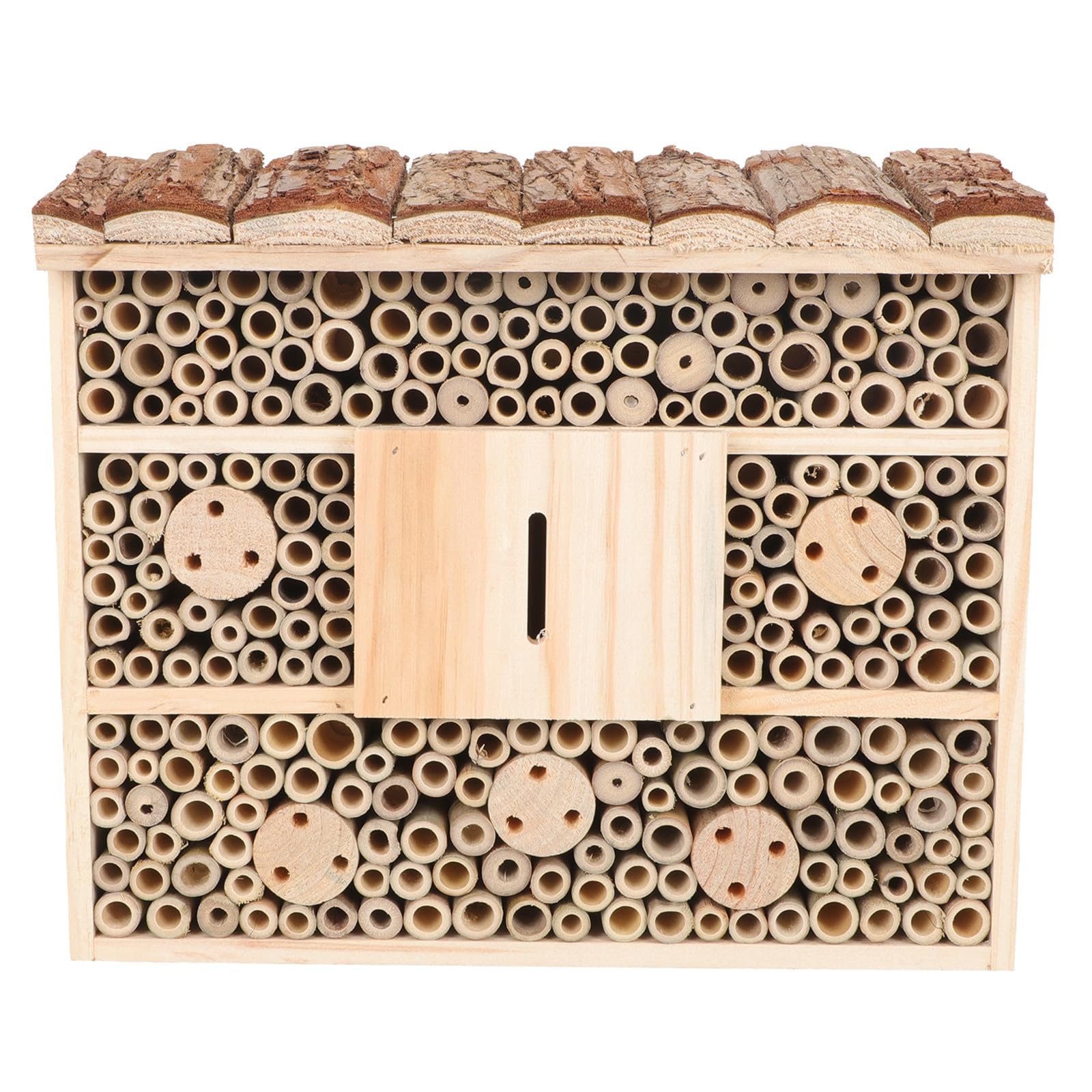 Kichvoe Holz Bienenhaus Garten Dekoration Insektenhotel im Holzhaus Stil mit Natürlichem Design zur Ökologischer Gartenpflege und Anlocken Nützlicher Insekten