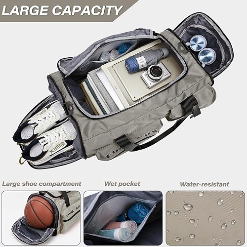 Miniatura 3 de Bolsa de gimnasio para hombres y mujeres, 65L de gran capacidad, bolsa de viaje 3 en 1, mochila convertible con compartimento para zapatos y