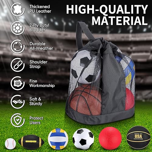 Miniatura 3 de Libima Juego de 6 pelotas deportivas multideportivas, tamaño oficial, fútbol, voleibol, pelota de juegos infantiles, béisbol con bolsa de equipo