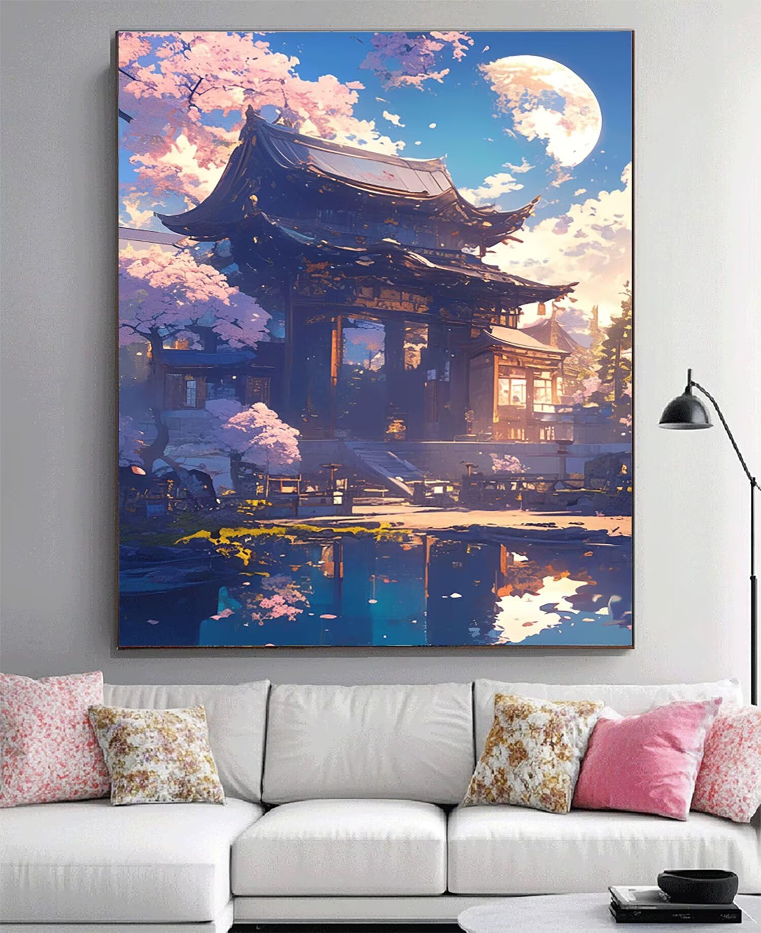 Obraz diamentowy duży 90 x 60 cm Japonia malarstwo diamentowe kompletny zestaw, DIY Architektura mozaika diamentowa malarstwo diamentowe, diamentowe kryształowe obrazy artystyczne kreatywne koraliki
