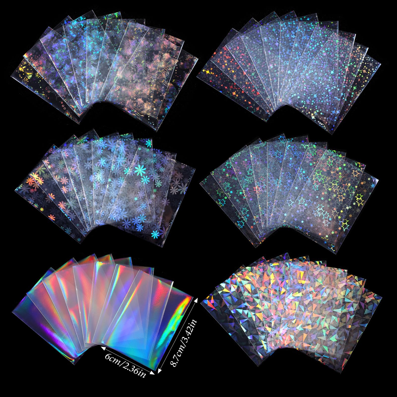 YBEATY 300 Pcs Photocard Sleeves Laser Flashing Photo Card Sleeves Heart Star Glass Rainbow Transparent Cards Protector for Photo Baseball Game Card Protective - Image 2