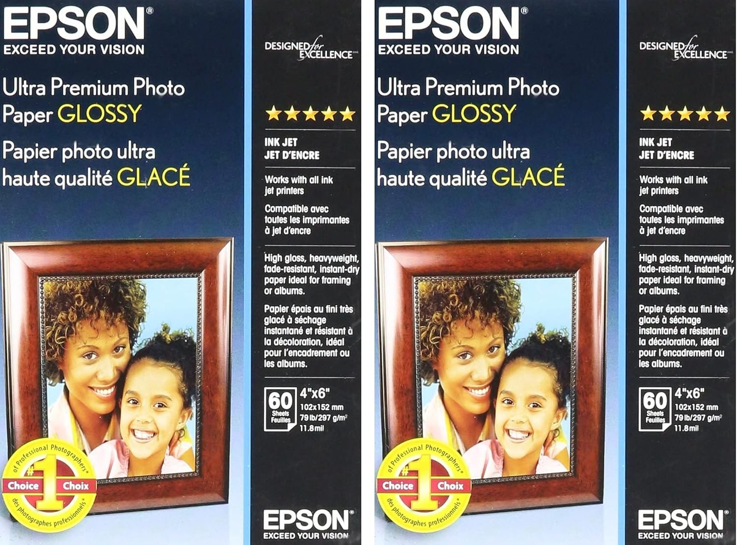 Epson : Ultra-Premium Glossy Photo Paper, 4 x 6, 60 Sheets per Pack -:- Sold as 2 Packs of - 60 - / - Total of 120 Each