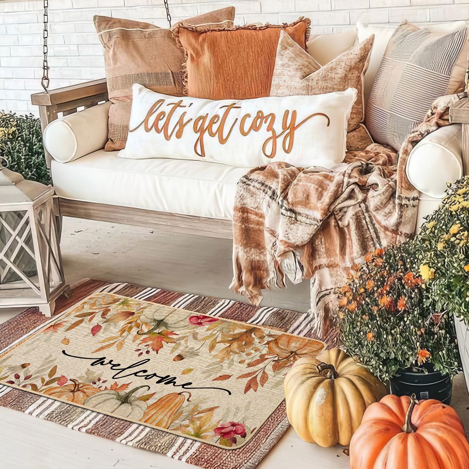 Baccessor Fall Pumpkins Leaf Doormat Indoor Outdoor Outside Autumn Thaksgiving Decorative Front Welcome Door Mat Non-Slip Rubber Backing Seasonal Kitchen Entrance Floor Decoration 17 x 29 Inch