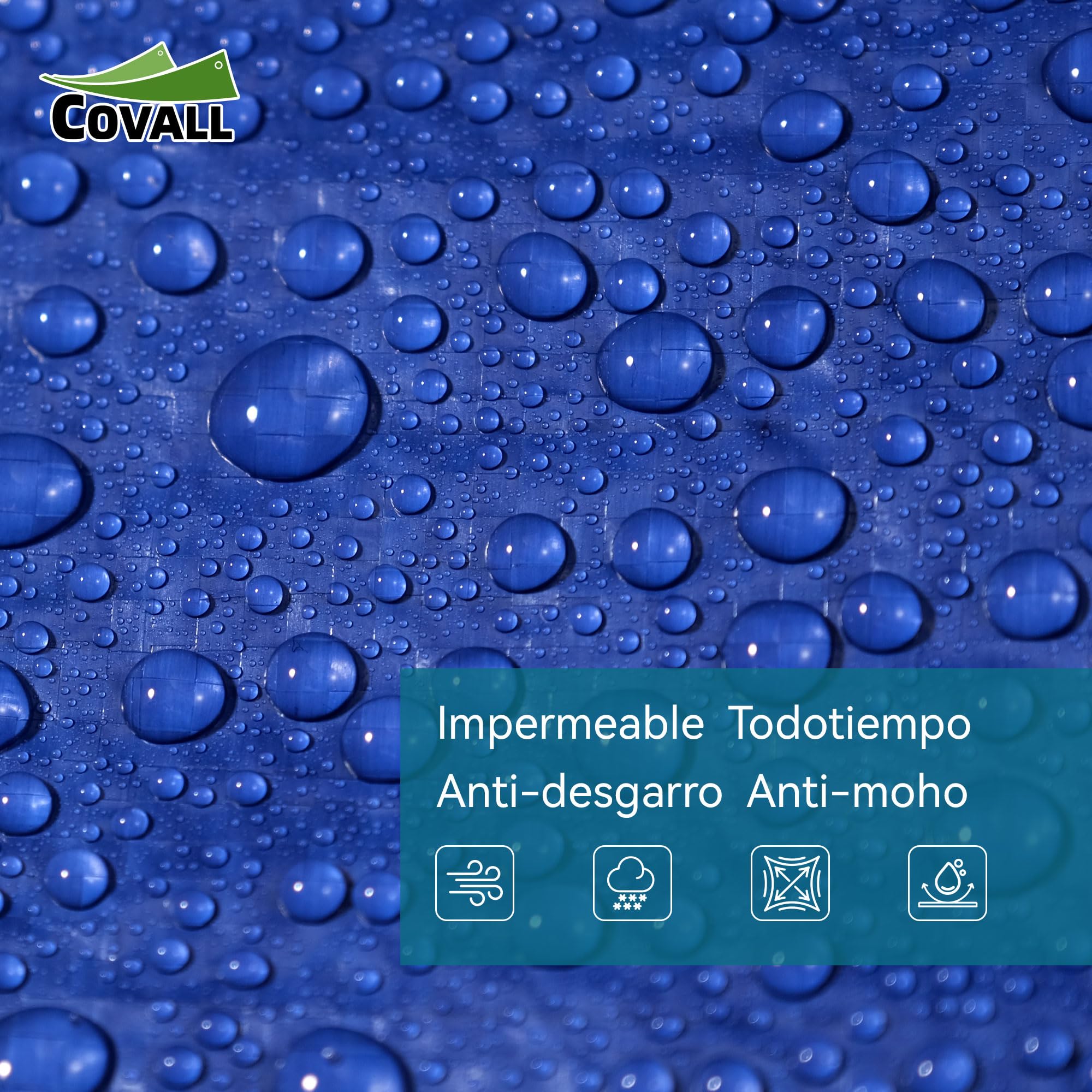 Lona Impermeable Exterior 8x10 m– 70 g/m², Azul, Resistente al Desgarro, con Ojales de Acero – Cubre Piscina Rectangular, Camping, Toldo, Cubretodo Múltiples Usos
