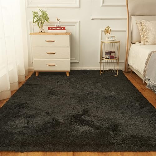 Miniatura 9 de AMTOVO Alfombras de área para sala de estar, 4 x 6 pies, color negro, alfombra grande y esponjosa, alfombra para dormitorio, alfombra de interior