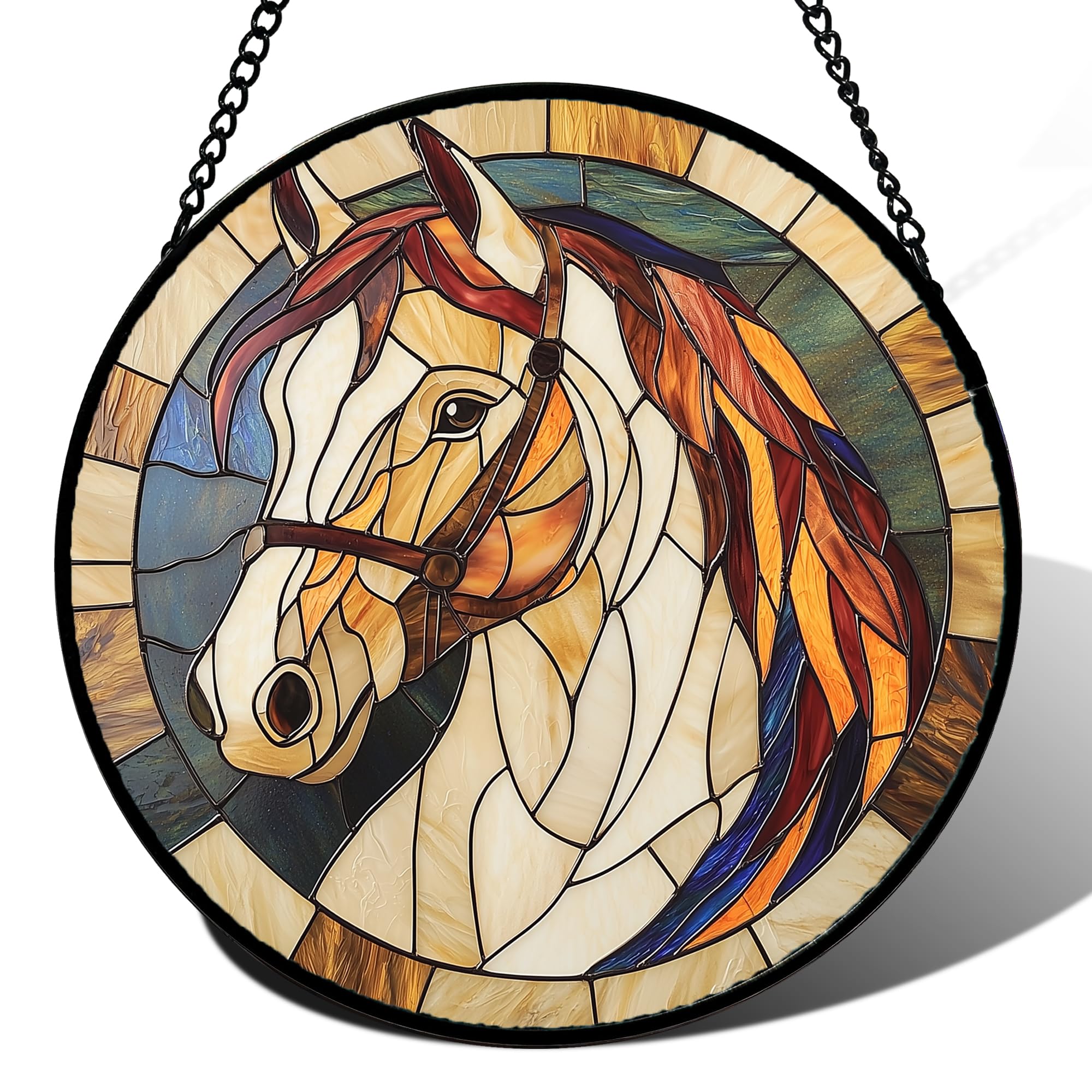 White Horse Stained Glass Window Hanging Suncatcher Animal Gifts 15"