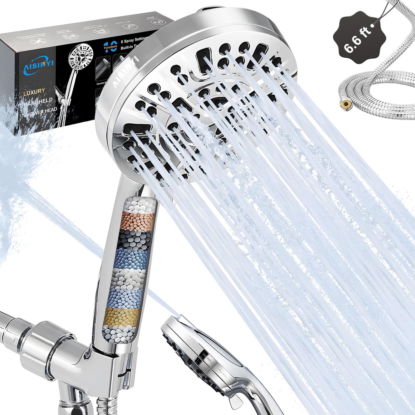 Filtered Shower Head with Handheld, High Pressure 10 Sprays, Chrome