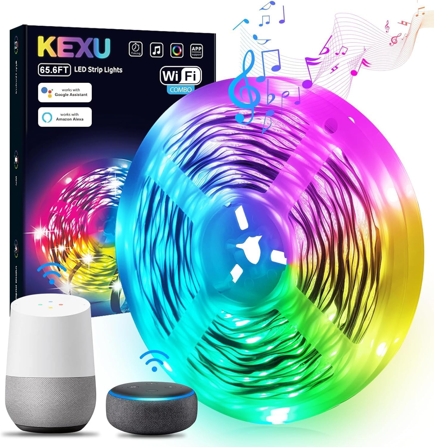 Smart WiFi Led Strip Light 50ft Led Lights for Bedroom with App Control and Music Sync Compatible with Alexa and Google Assistant. Luces Led para Cuarto LED Lights for Room Kitchen Party
