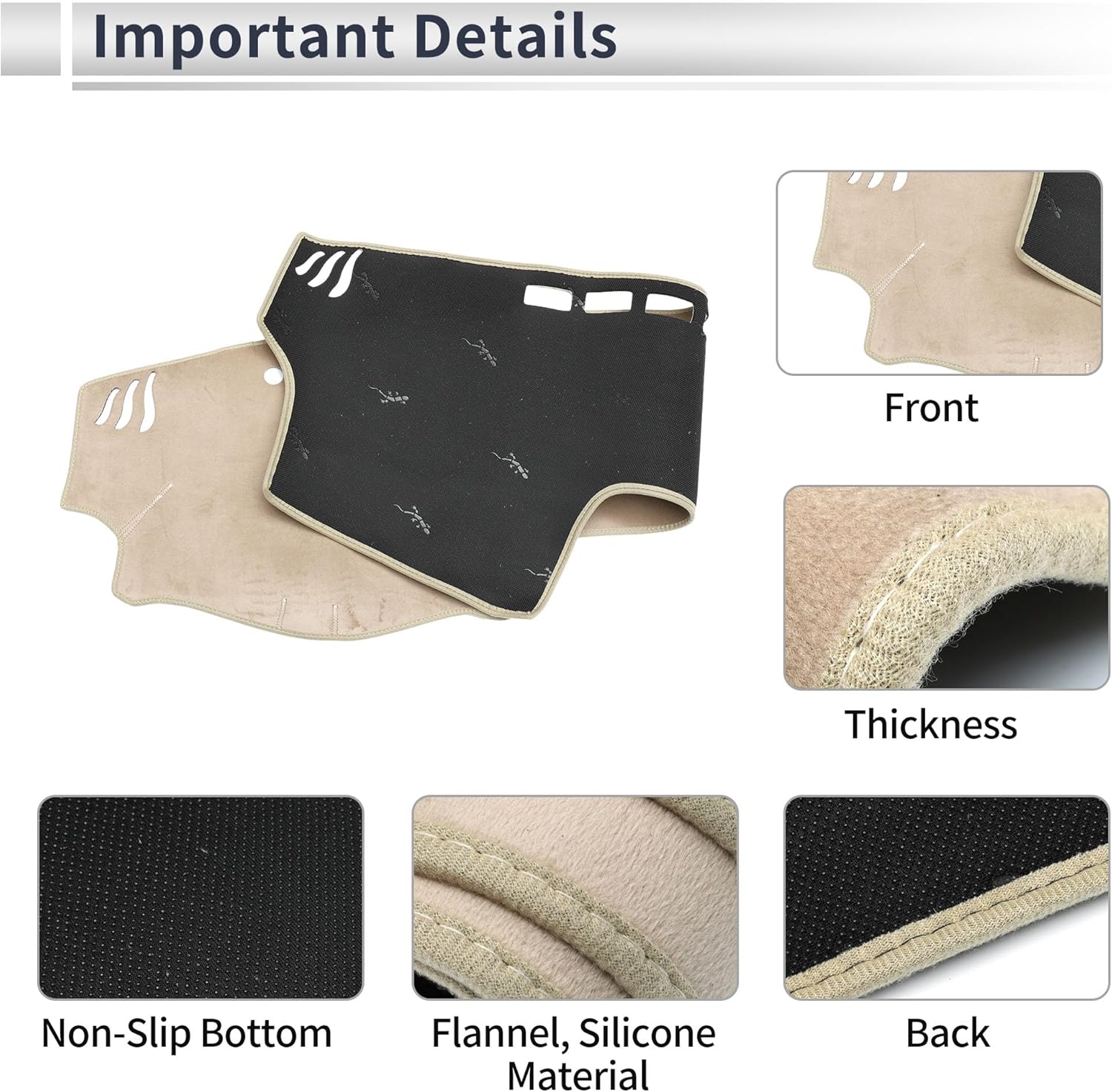 Dashboard Cover Anti-Slip/Anti Dust Dash Cover Mat Carpet for Toyota Camry 2002-2006 Flannel Beige
