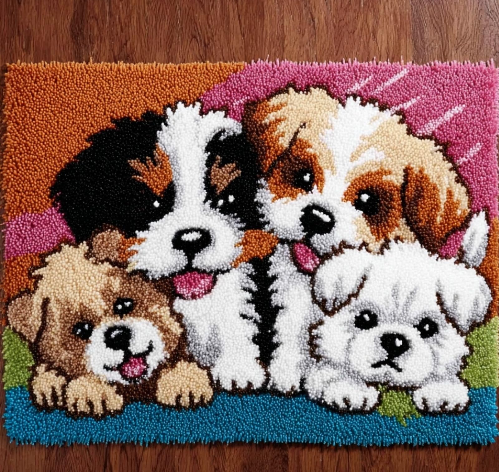 Wallphantom Knüpfteppich Zum Selber,Süße Welpen,DIY Kreuzstich Set,3D Teppich Tapisserie Set Für Erwachsene Kinder,Kreatives Geschenk Latch Hook Kit,80x160cm