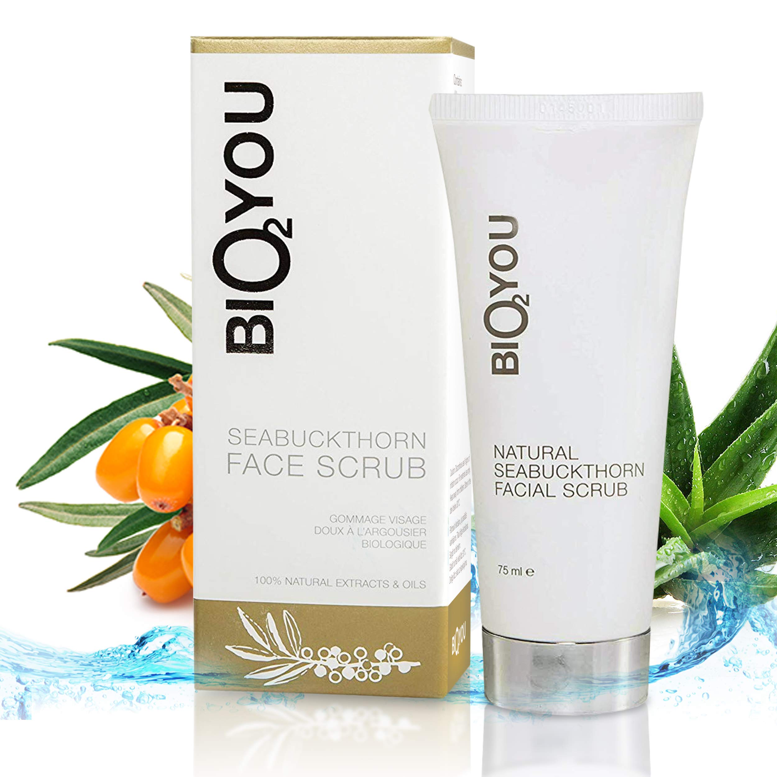 Natural Face Scrub with organic Aloe Vera Coconut Seabuckthorn Oil and Chamomilla Recutita Flower Extract