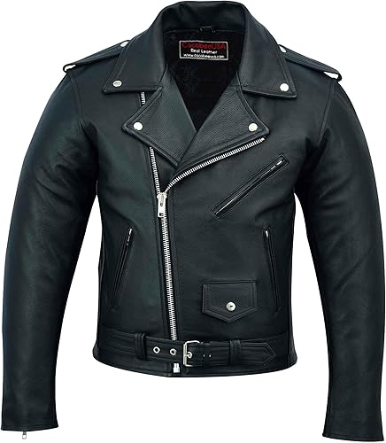 Chaqueta de cuero de motocicleta para hombre, estilo clásico Brando, chaqueta de motociclista de cuero genuino