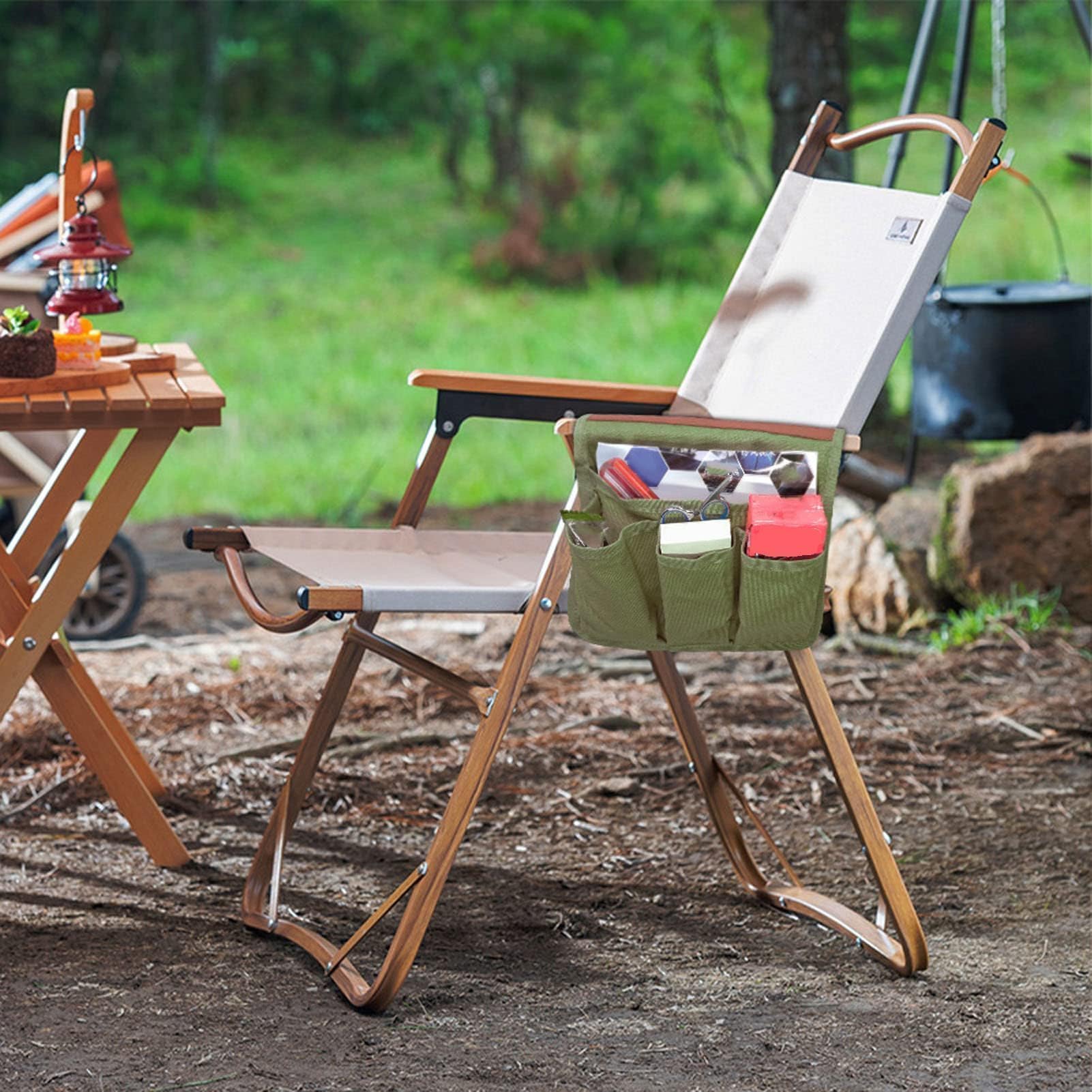Cyrank Stuhl-Armlehnentasche für Outdoor-Camping, 12,6 x 9,4 Zoll Stuhl-Seiten-Organizer, multifunktionale Aufbewahrungstasche, Stuhl-Seitentasche Beach Chair Cup Halter Seitenhängende Beutel (Grün)