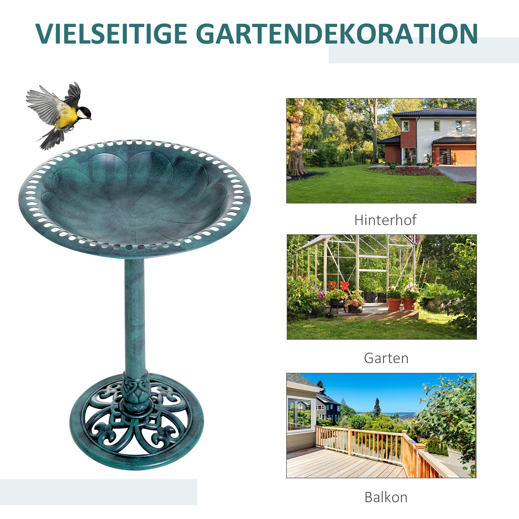 Outsunny Vogeltränke 51cm Höhe Vogelbad, Vogelbecken mit Ständer für Garten Grau