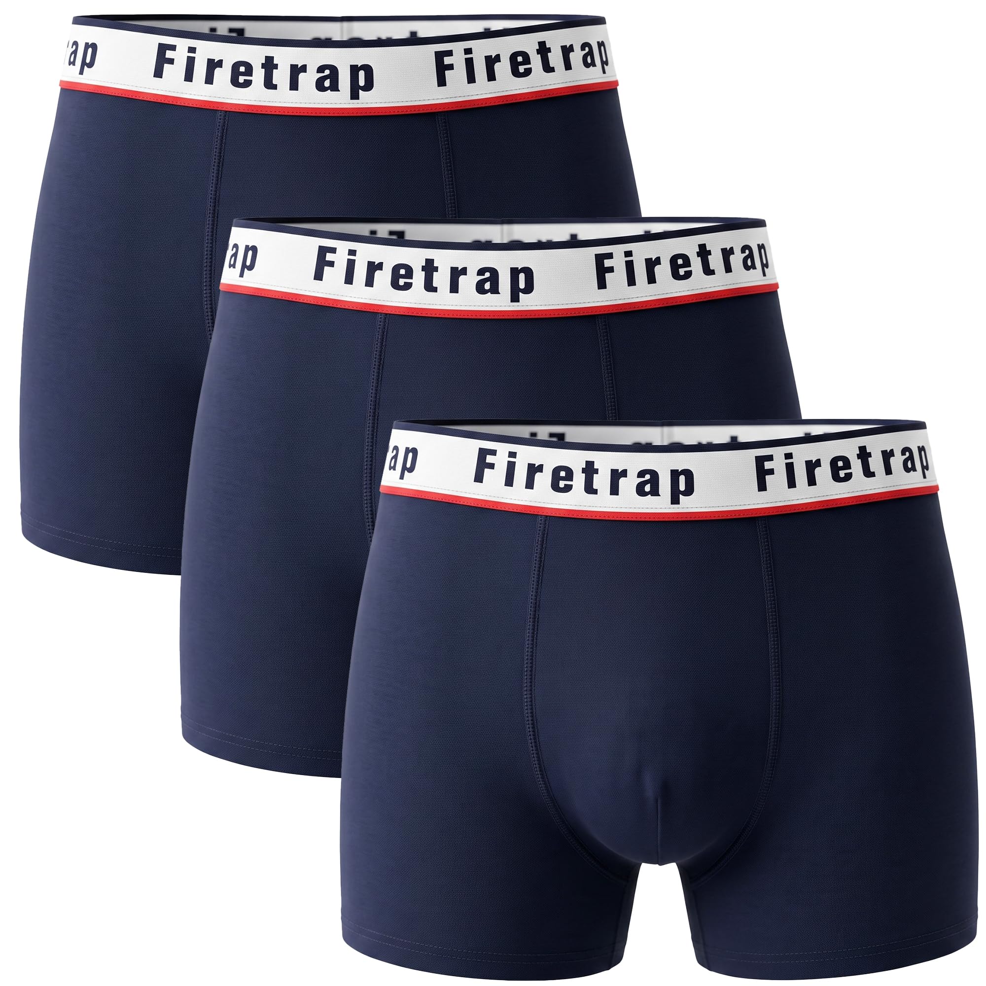 Firetrap Men's All Blue. 3 Pack Designer Boxer Shorts, Underwear Gift Set Trunks Comfortable Stretch Cotton Plain Colours Briefs All Blue M