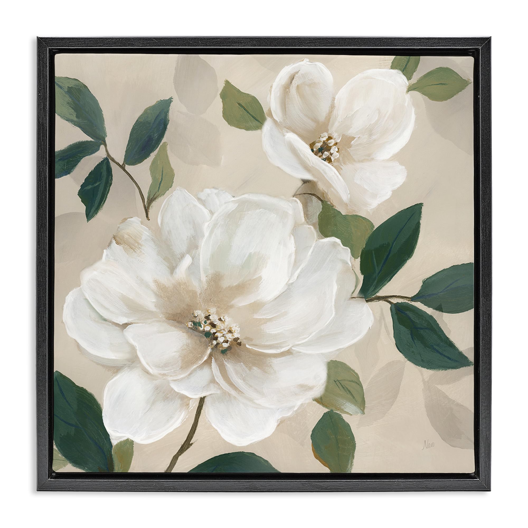 Stupell Industries Jet Black (Matte) 'Serene White Magnolia Study'| Floating Frame Canvas Art