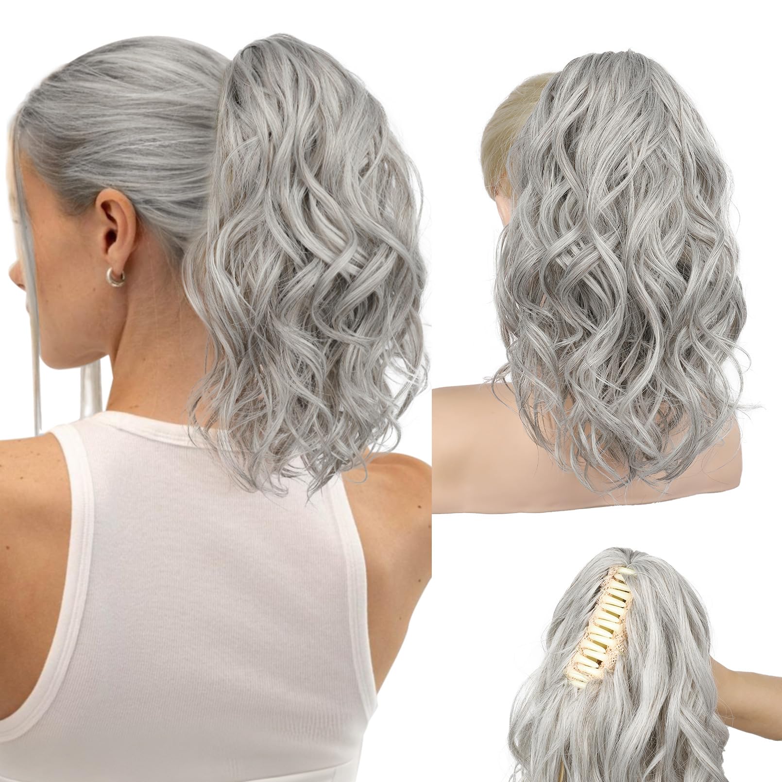 Photo 1 of REECHO 12" Claw Clip Ponytail Extension - Silver Grey