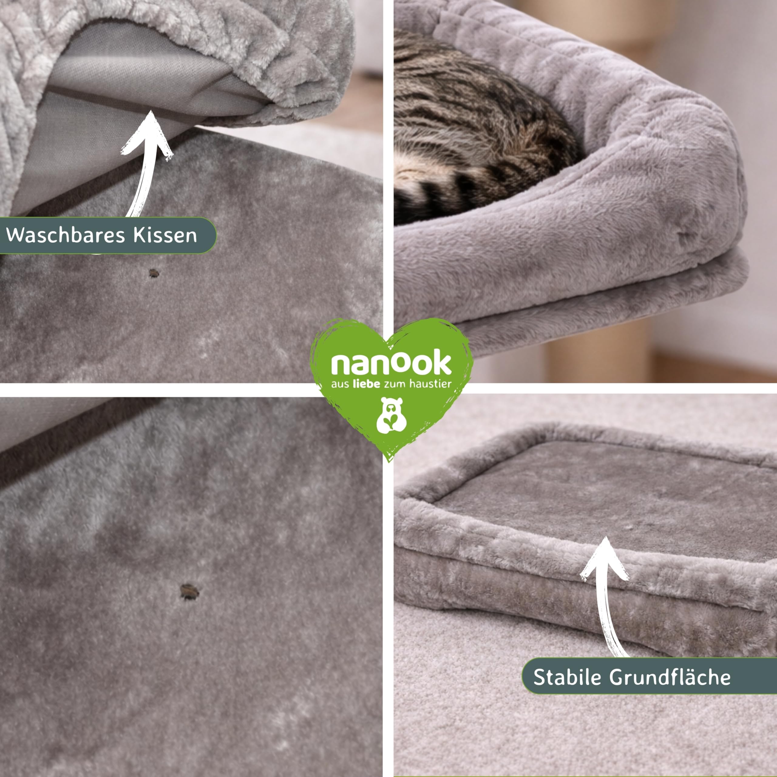 nanook Kratzbaum Liegeplatz Top für Katzen - Fensterbank Liege - Abnehmbarer Bezug - Plüschrand - XXL 53 x 40 cm - grau