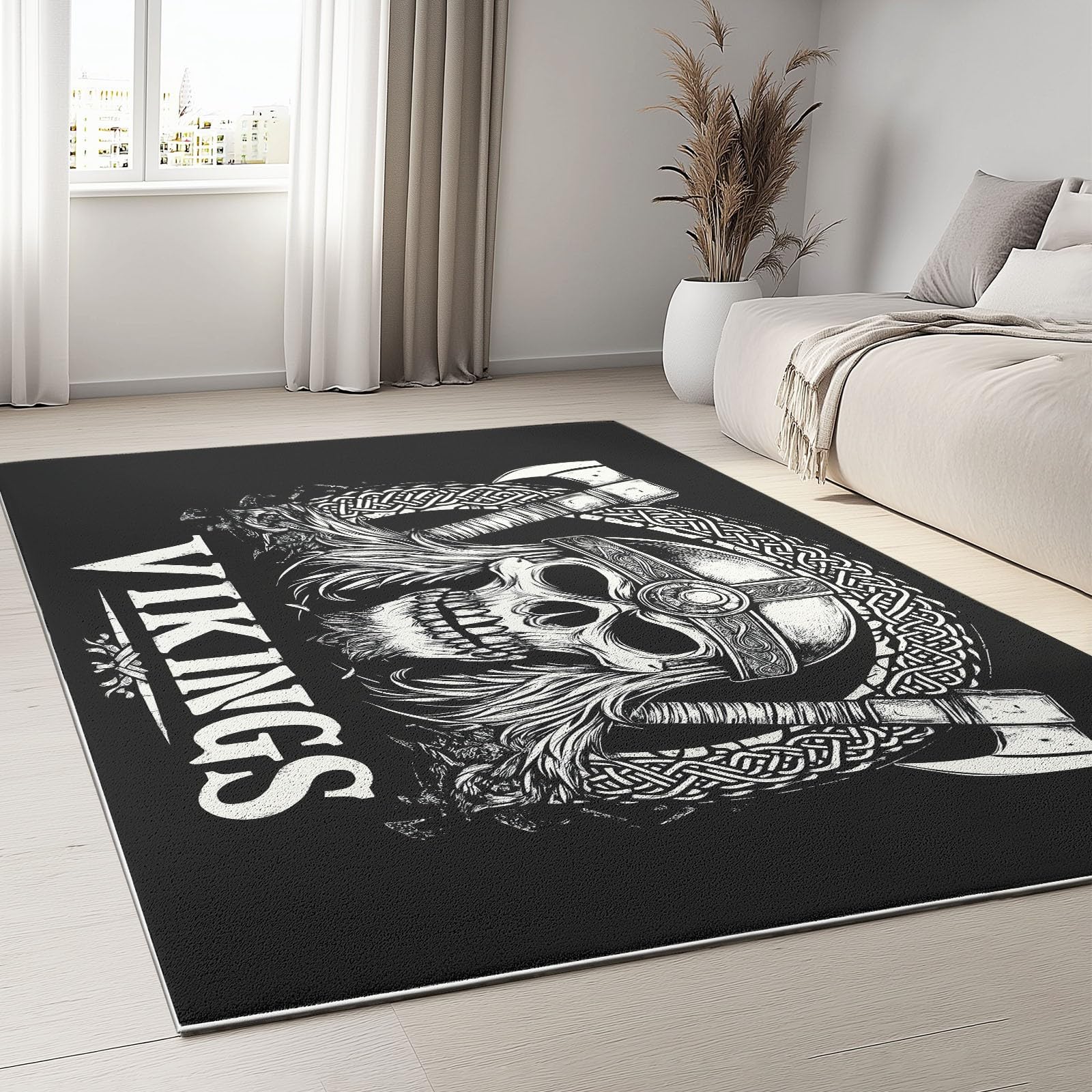 Tapis salon 140x200 cm noir et gris hache viking | Tapis de chambre doux à poils courts