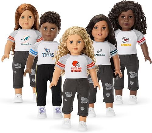 Miniatura 3 de American Girl Cleveland Browns - Camiseta para fanáticos de 18 pulgadas con cuello redondo, manga corta a rayas, naranja y marrón, 1 unidad, a