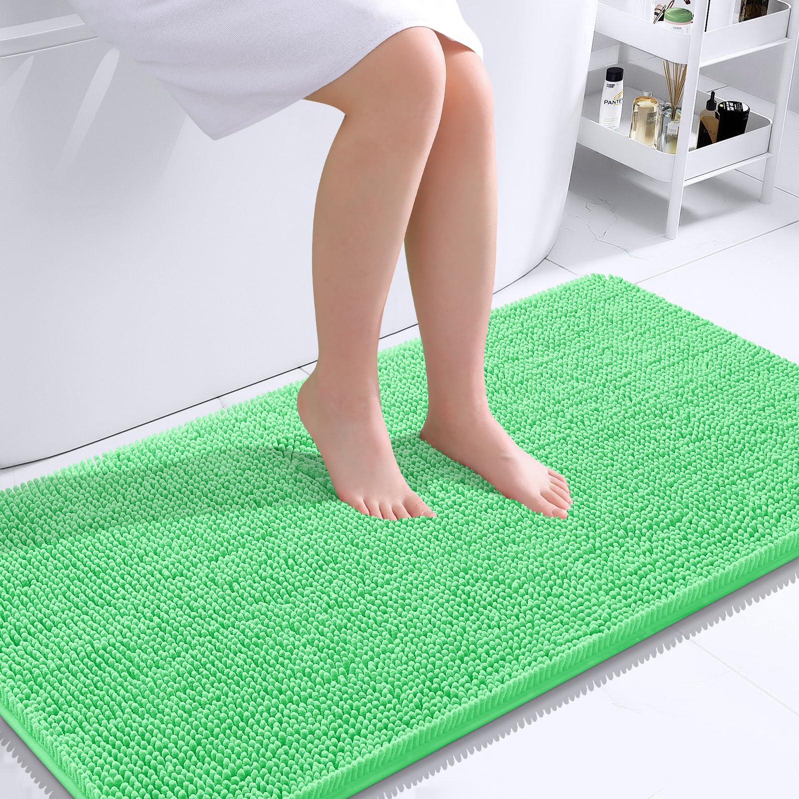 OLANLY Bathroom Runner Rugs 44x24, Soft Absorbent Chenille Bath Rugs, Rubber Backing Quick Dry, Machine Washable Long Bath Mats for Bathroom Floor, Tub and Shower, Home Decor Accessories, Mint Green | Mint Green, Quick-Drying Rubber Backing, Washable Long Bath Mat for Bathroom Floor, Tub and Shower, Home Decor Accessories