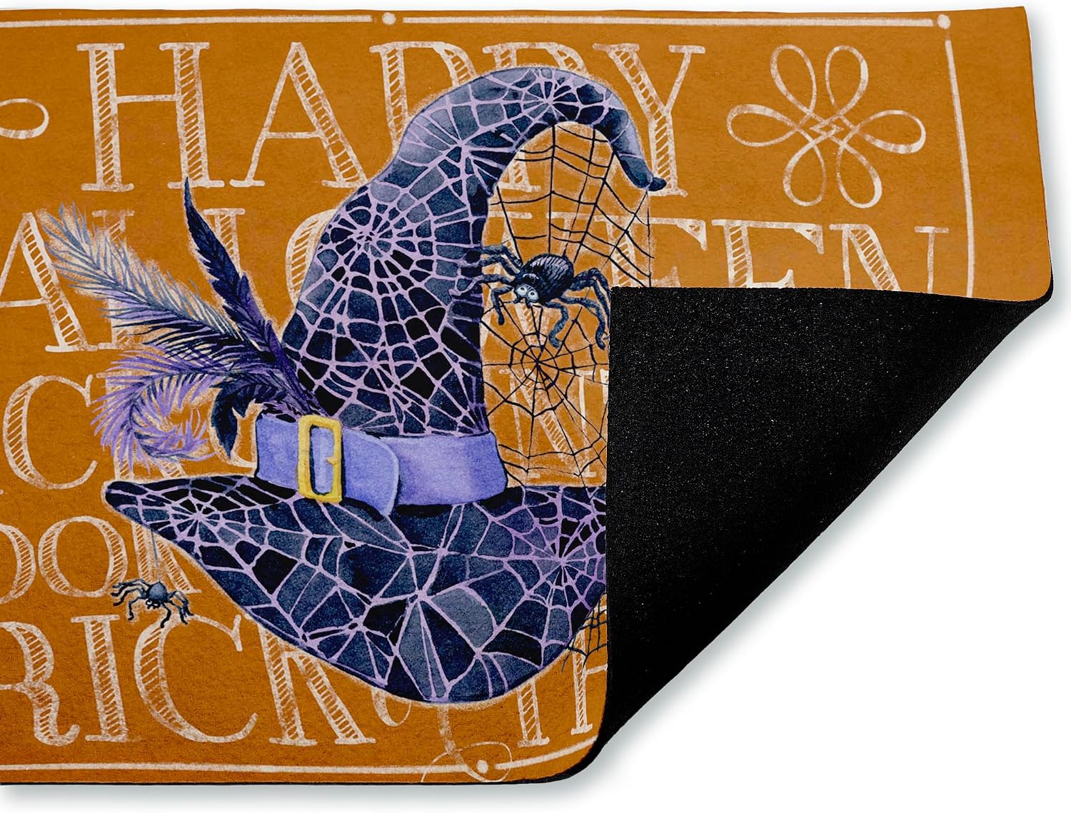 Stupell Industries Witchy Hat & Spooky Phrases Outdoor Door Mat, Durable Non-Slip Unwoven Mat with Recycled Rubber Backing, Weather-Resistant Halloween Witches Design by Paul Brent, 18"x30"
