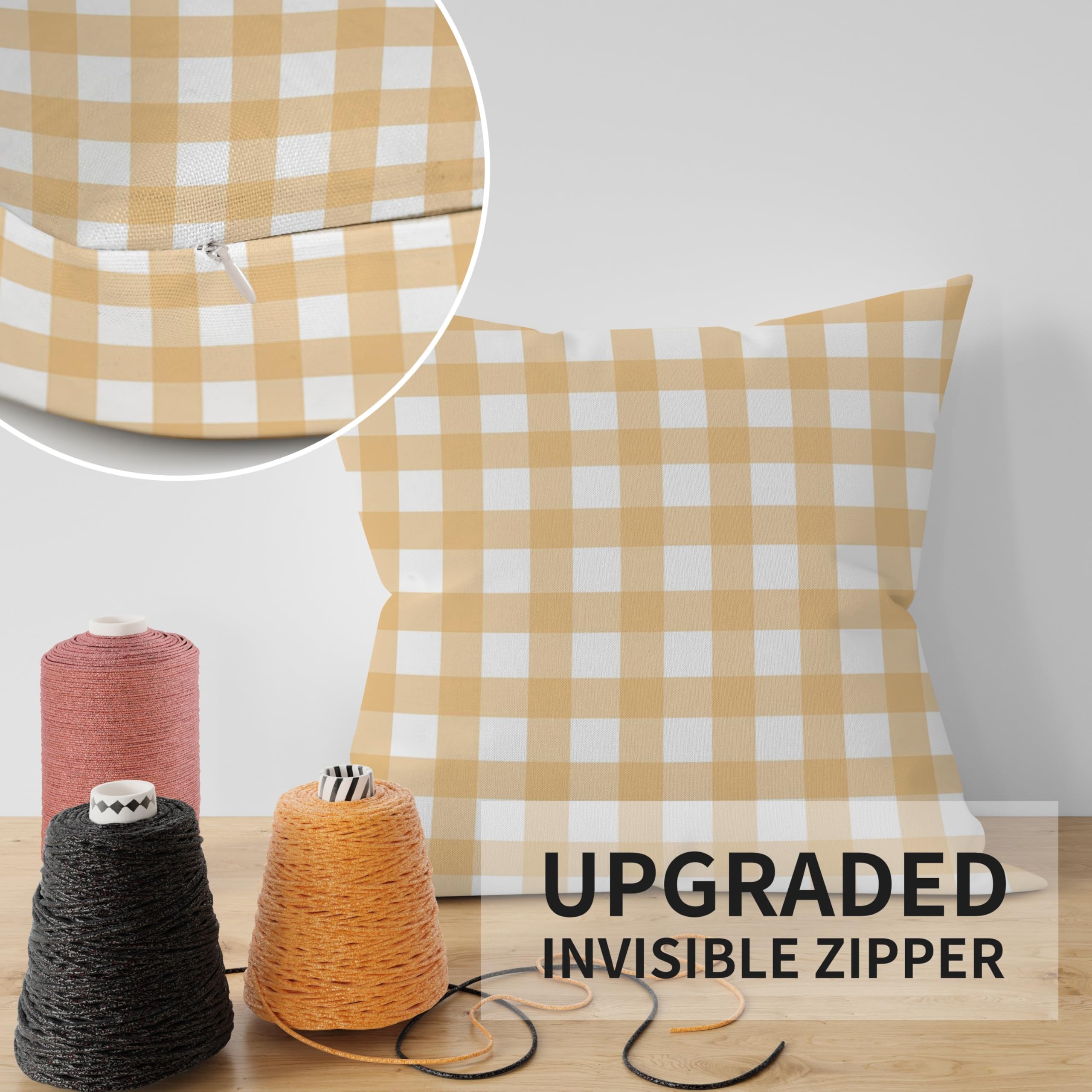 ggaimwf Gingham Pillow Cases 2 Pack 50x50cm Orange Checked Pastel Farmhouse Cushions Covers Square Throw Pillow Covers for Girls Sofa Couch Living Room Bedroom Home Decor Scatter Cushion Case - Image 4