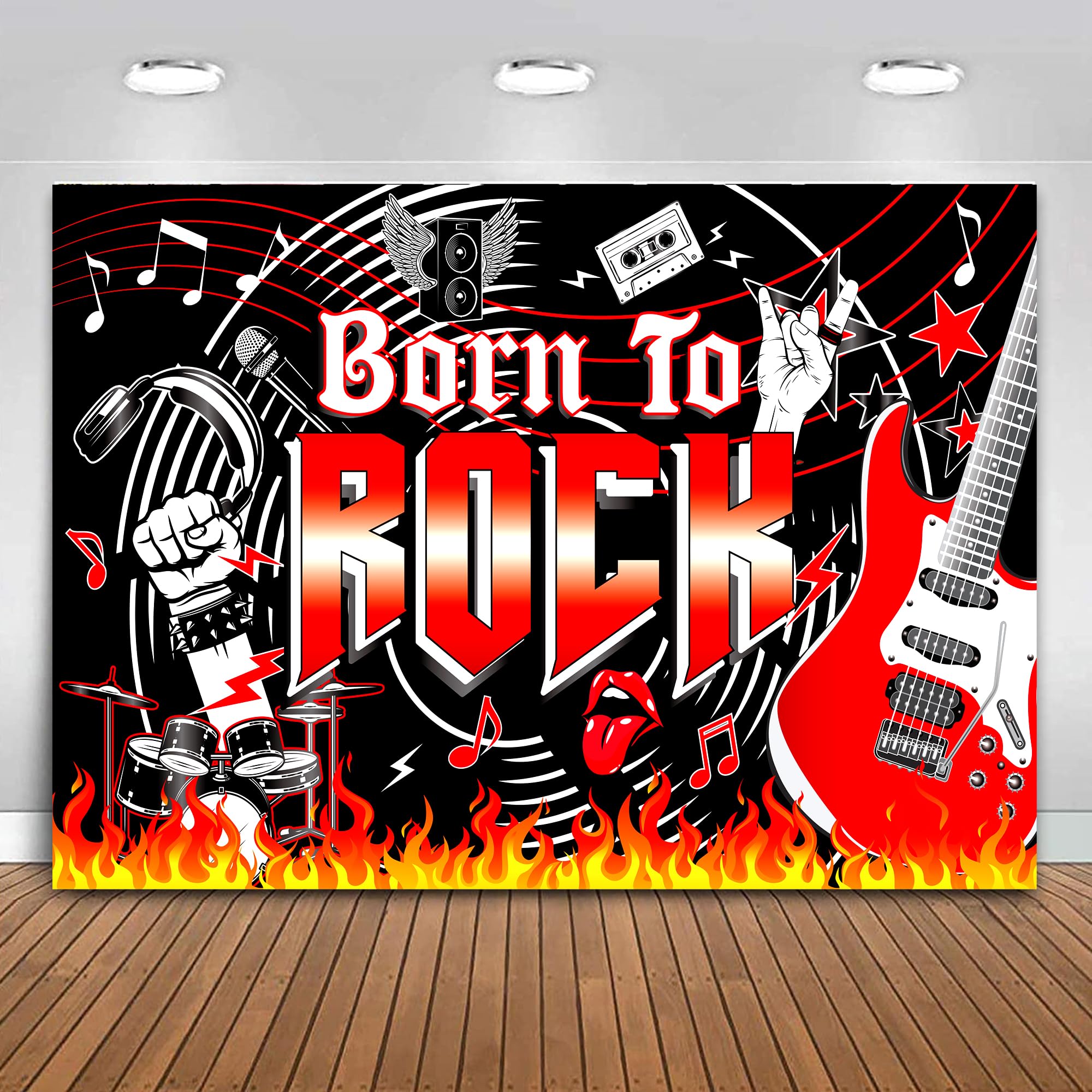 Born to Rock Backdrop Banner, 1950's Rock and Roll Birthday Party Decorations, for Rock Star Music Theme Birthday Party Supplies 70 x 47 Inches