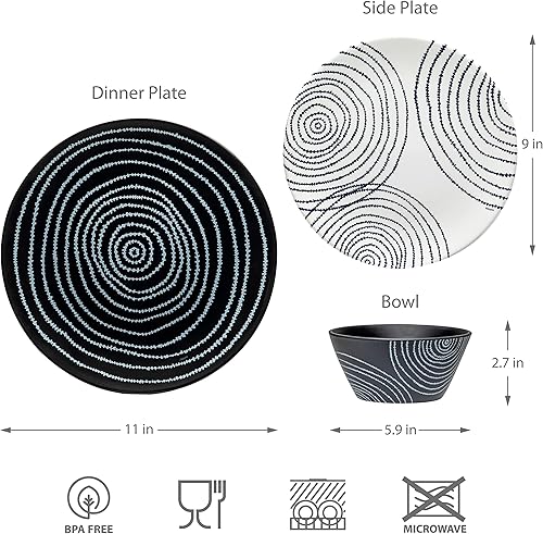Miniatura 8 de Bzyoo Black Planet Collection - Juego de vajilla de 12 piezas (servicio para 4) vasos de plástico de 14 onzas, juego de 6 piezas