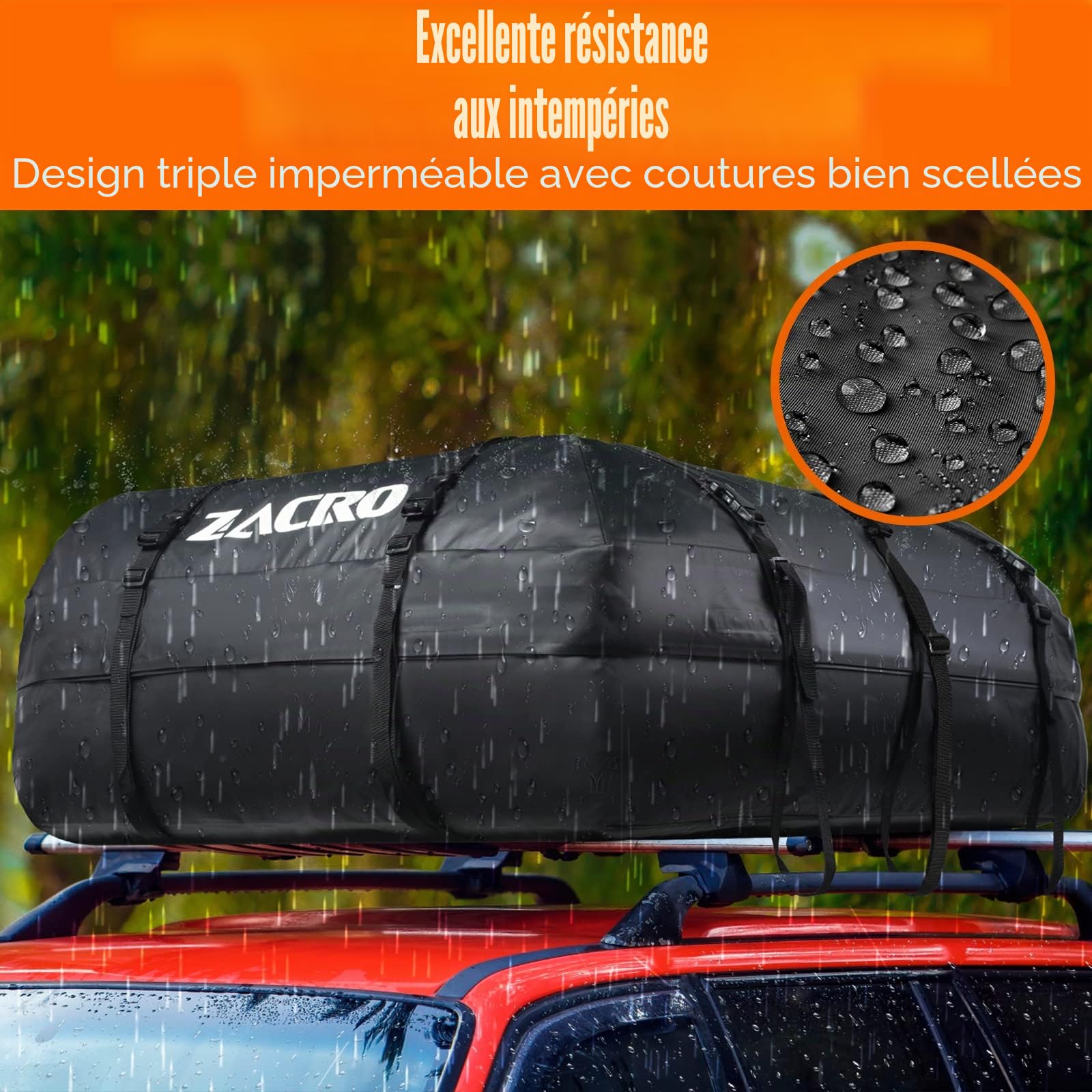 Zacro Sac de Toit pour Voiture 425 litres 15 Pieds Cubes Sac de fret, Porte-Bagages de Toit Pliable et étanche, Sangles pour Toute Voiture avec Galerie Coffres de Toit
