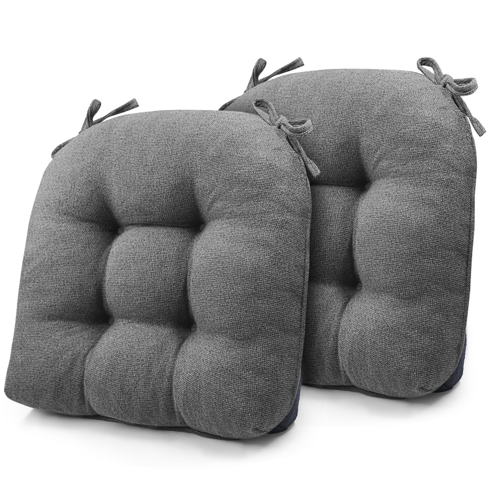 widesmile Chair Cushions for Dinning Chairs, Set of 2 Memory Foam Kitchen Chair Cushion with Ties and Non Slip Backing, Tufted Chair Cushions for Dining Room, 40cm x 40cm x 10cm, Grey 2#