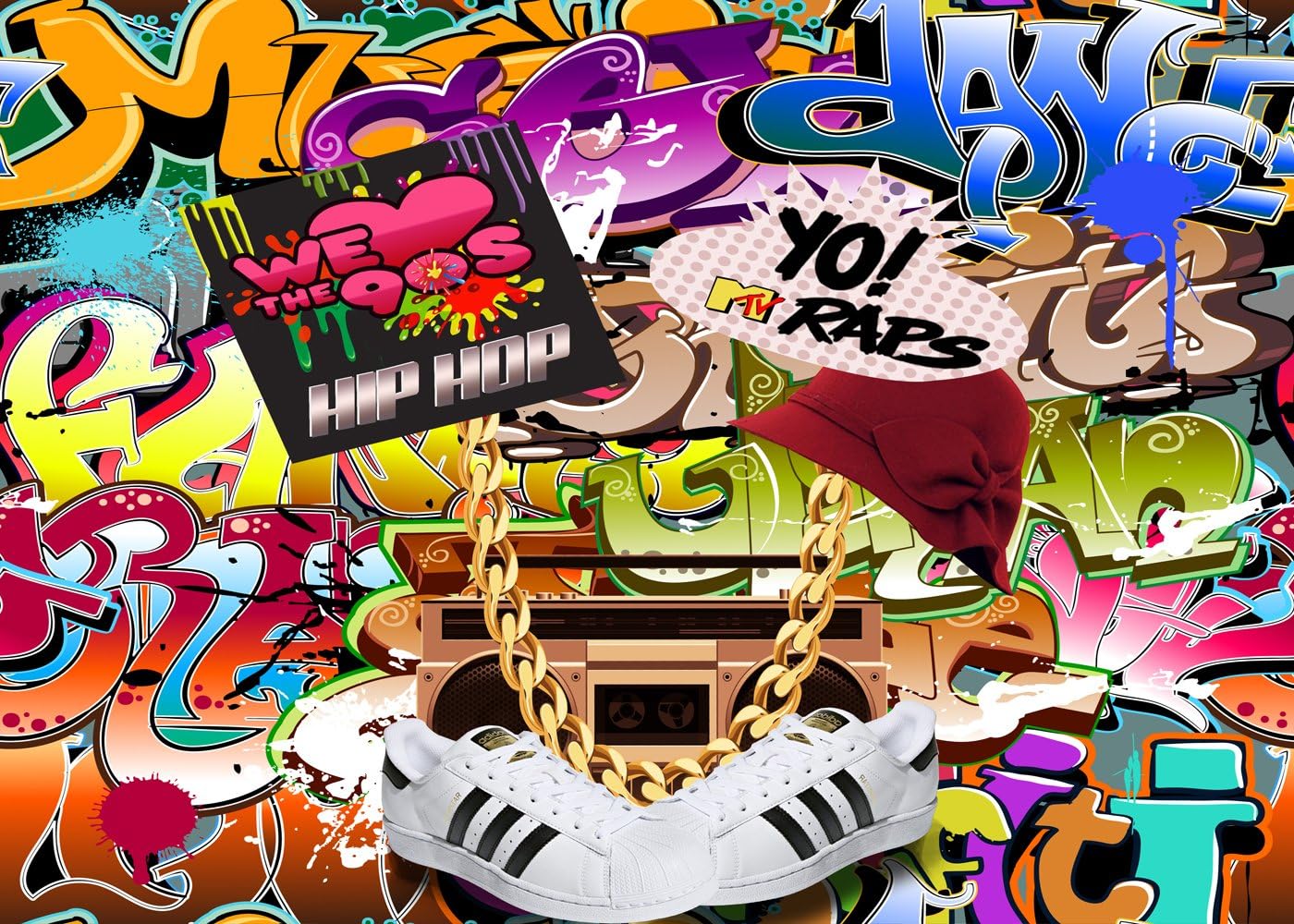 9X6FT Seamless Hip Hop Graffiti Pictorial Cloth Photography Background Computer-Printed Vinyl Backdrop PCK06A