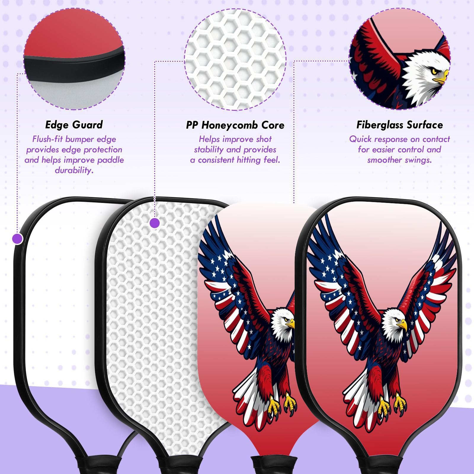 Flaga USA łysy sokół patriotyczny sokół 4 lipca USA (2) wiosło pickleball o niskiej wibracji