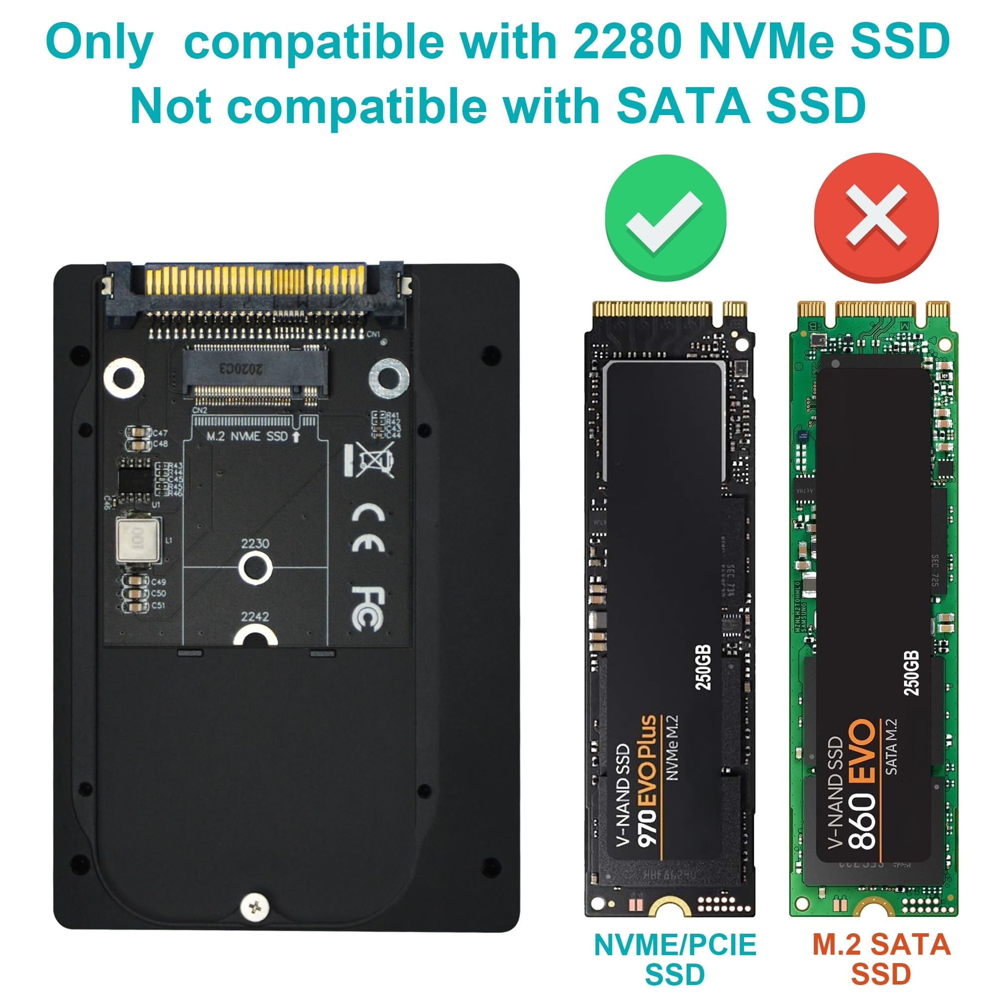 2-pak obudowy U.2 na NVMe SSD, U.2 (SFF-8639) na M.2 Key-M 2,5-calowy konwerter SSD 7 mm, kompatybilny z PCIe 3.0 4.0 NVMe i AHCI SSD - czarny