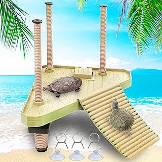 Floating Turtle Pier and Basking Platform, Turtle Basking Platform Ramp Tortoise Reptile Floating Docks Climbing Ladder for Crabs, Frogs, Newts, Salamanders - Medium