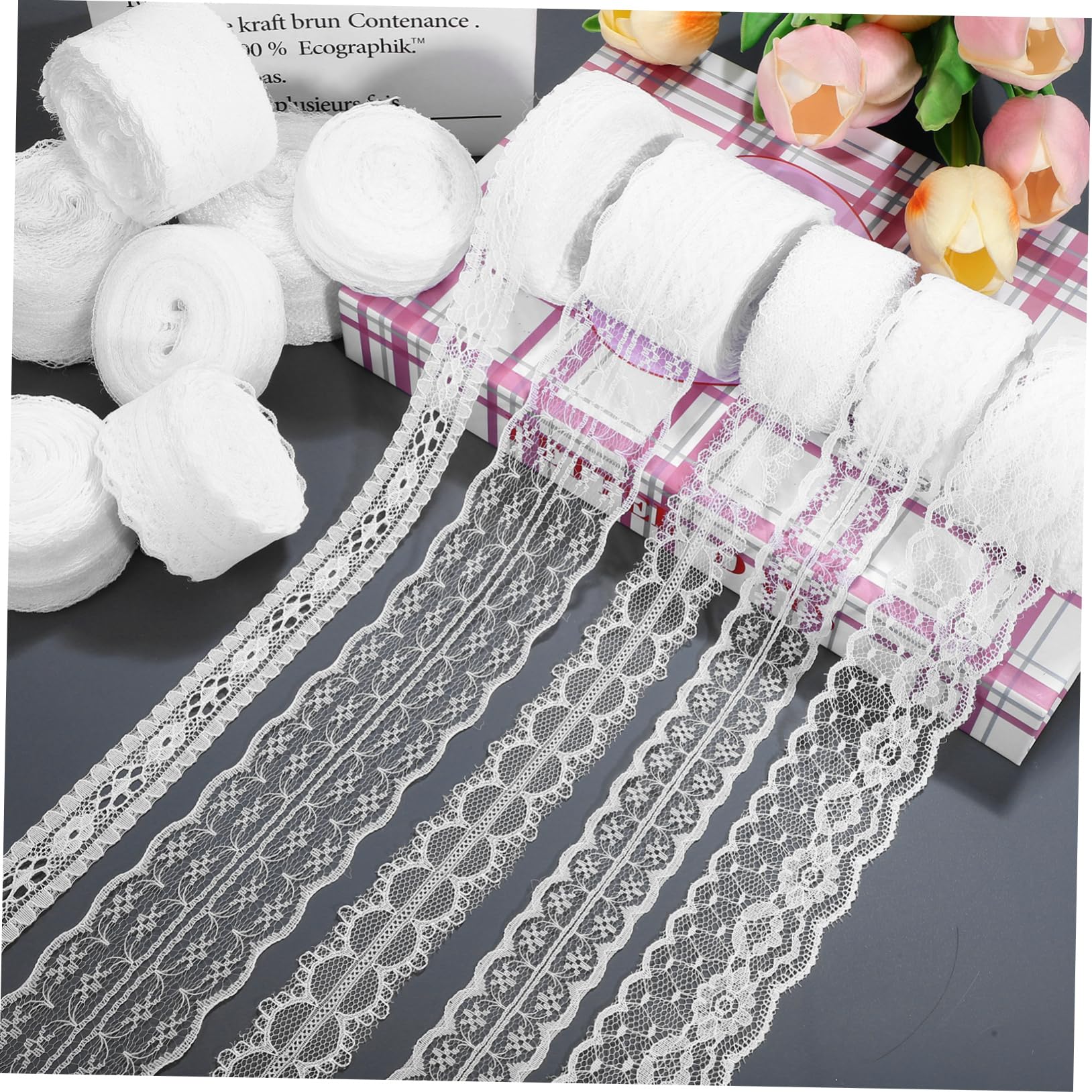 Angoily 12 Rollos Cinta de Encaje Blanca Cintas para Manualidades Ribete de Encaje para Flores Puntilla para Manualidades