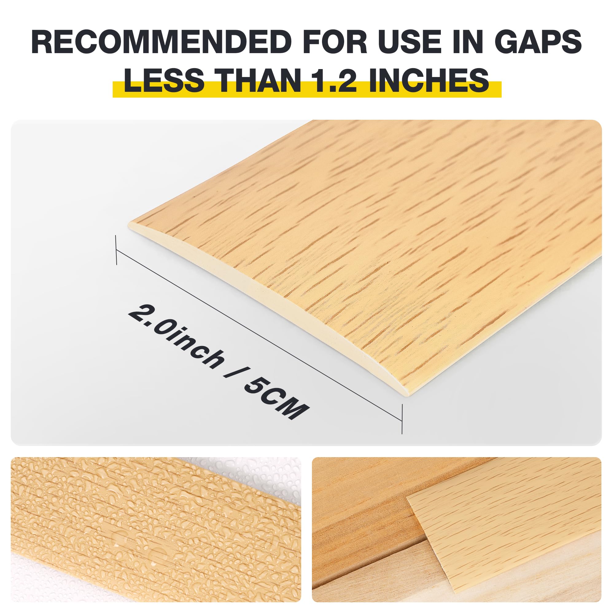 Bnell Bodenübergangsstreifen, Bodenabdeckungsstreifen, selbstklebendes Vinyl-Laminat, 5,1 cm, Boden-Flach-Trennstreifen zum Verbinden von Bodenspalten und Türübergängen (5 cm, Ahornmaserung)