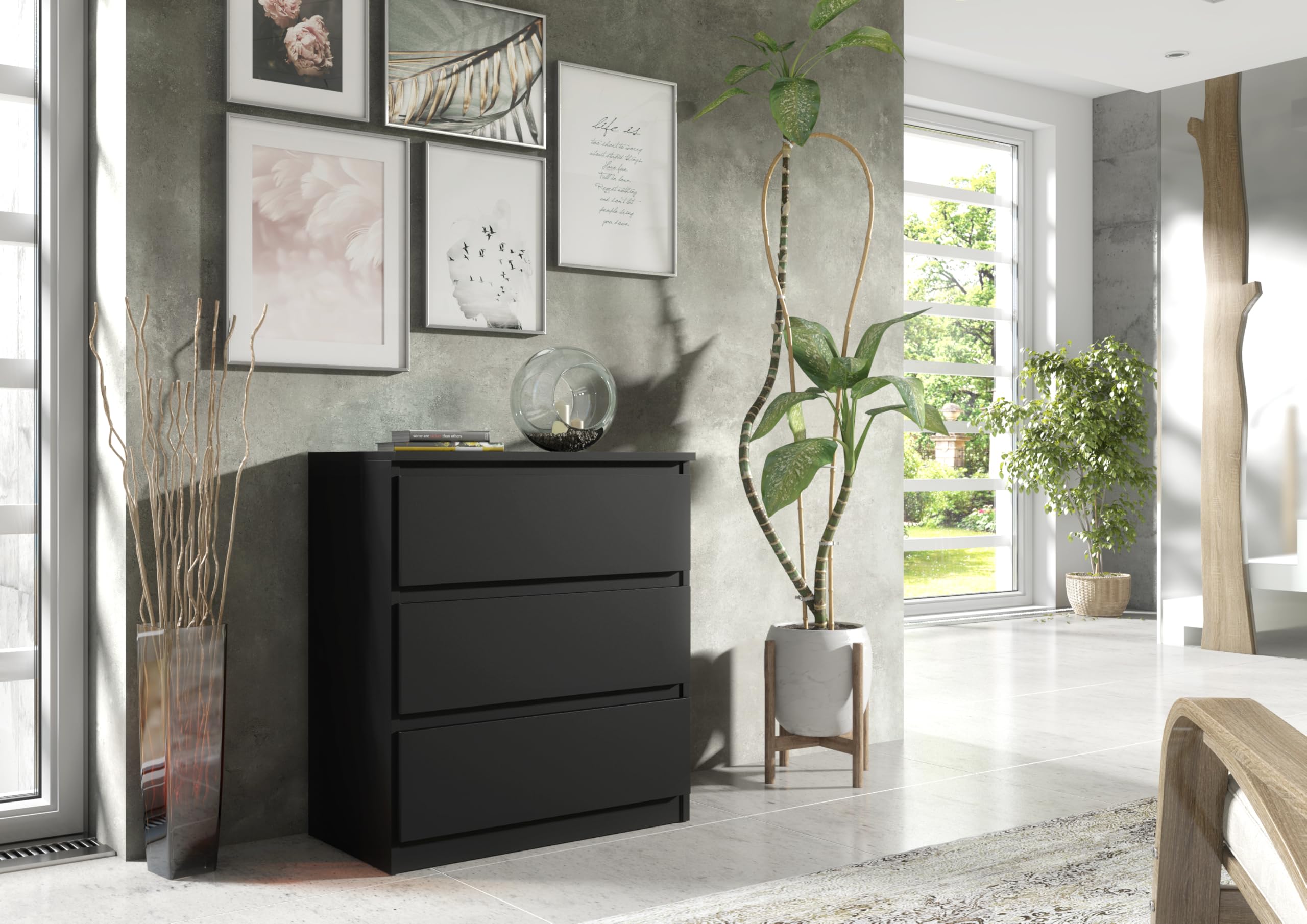 meble masztalerz Cassettiera 70 cm, 3 Cassetti, Nero