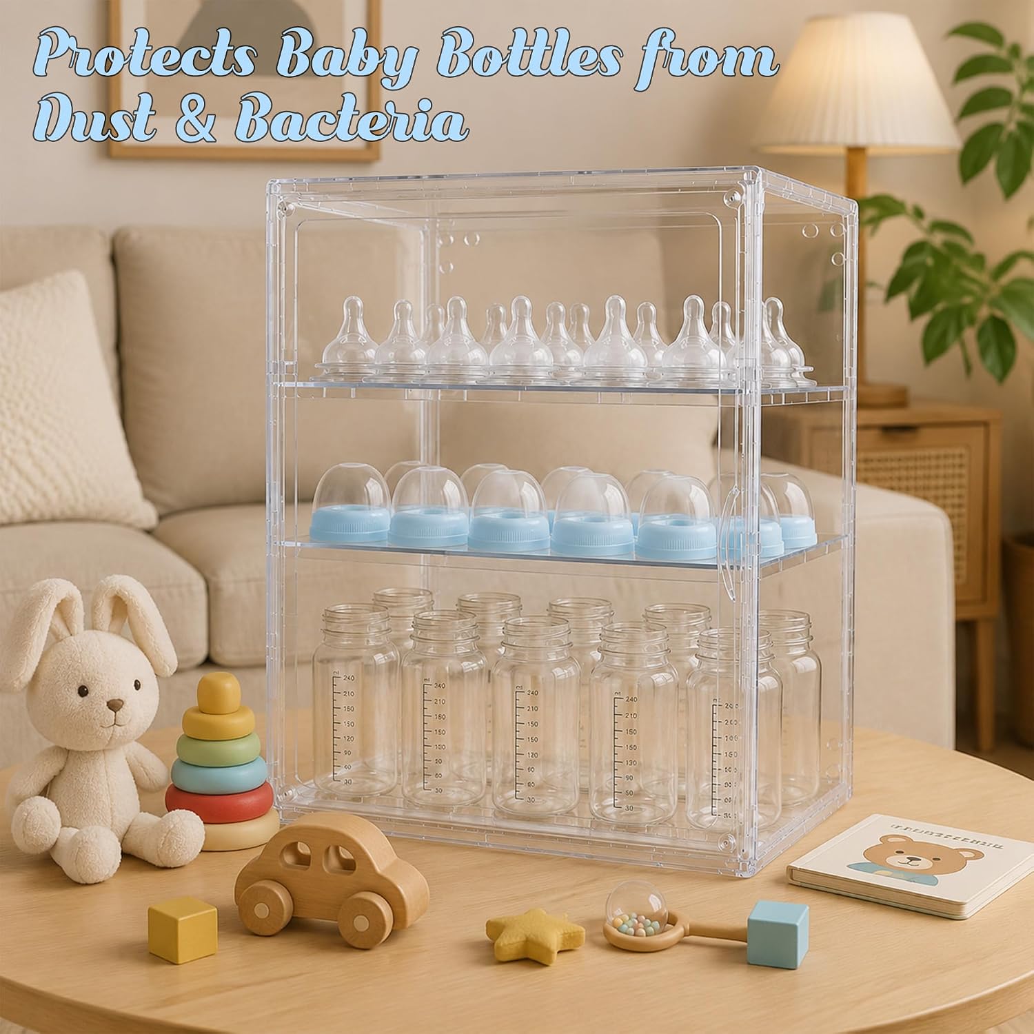 Baby Bottle Organizer，3-Tier Transparent Adjustable Baby Bottle Storage Cabinet, Multi-use Organizer for Countertop, Kitchen, Vanity, Bathroom, Ideal Gift for New Mothers