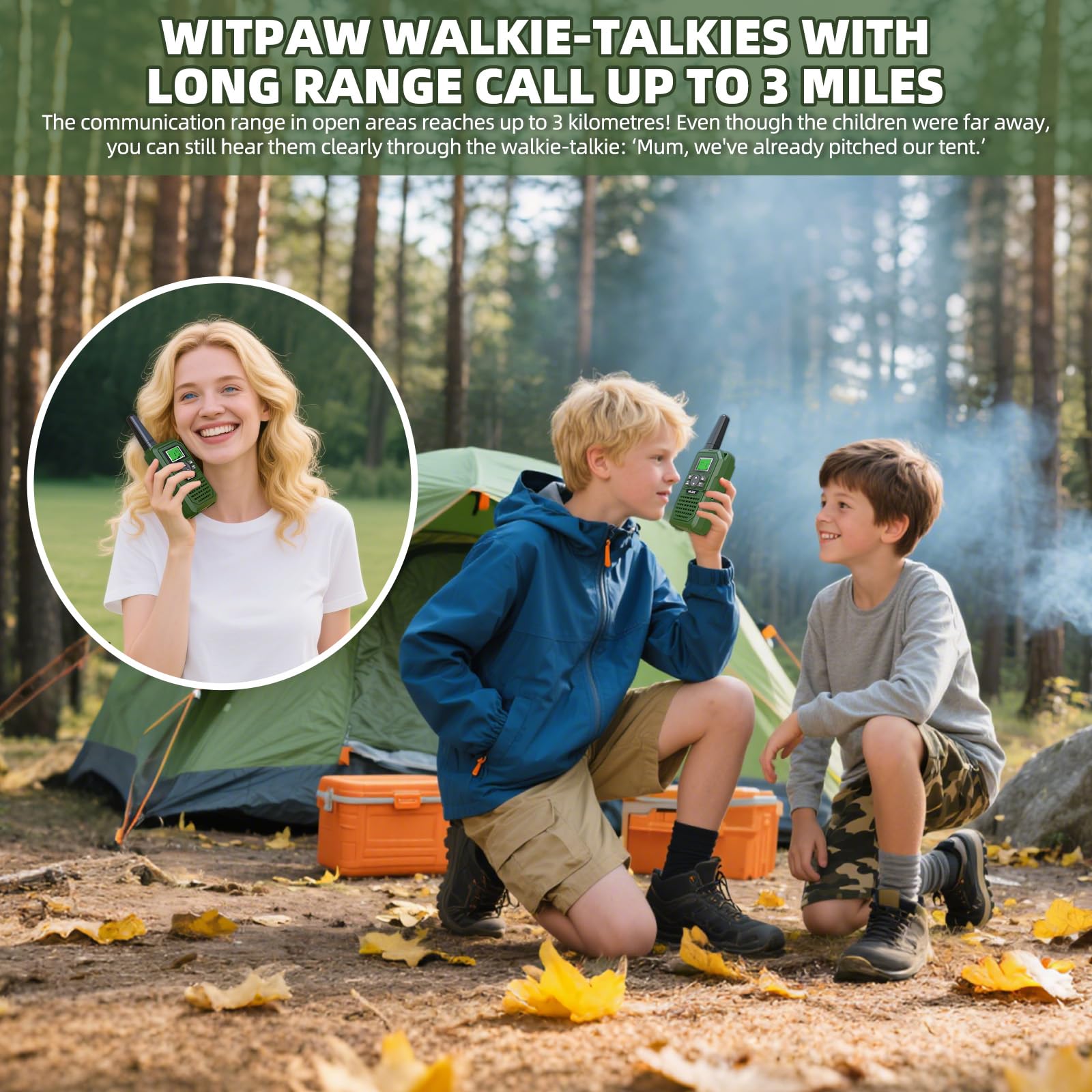 Green Walkie Talkies for Kids Rechargeable,Outdoor Toys for 6-18 Year Old Boys,2 Pack Kids Walkie Talkies with 8 Channels - Image 2