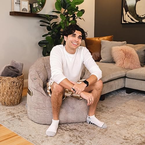 Miniatura 5 de Big Joe Milano con Vibe -Puf con masajeador vibrante integrado, tela de gamuza sintética de mezcla de poliéster, color gris lunar, 2.5 pies