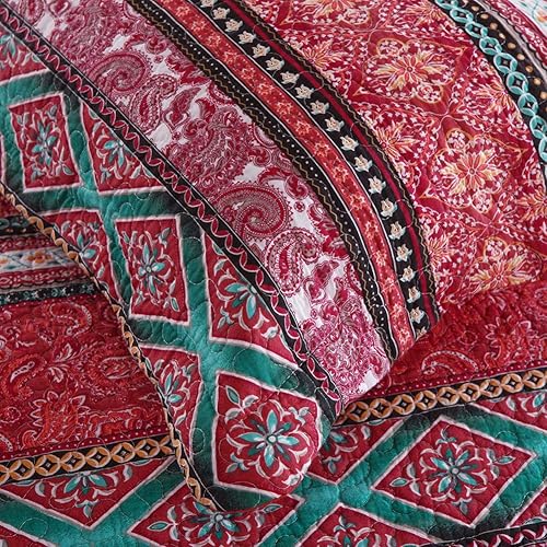 Miniatura 5 de NEWLAKE - Juego de edredón de algodón, juego de cubrecama reversible con diseño de mosaico, patrón bohemio a rayas, tamaño individual